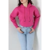 3 İplik Kapşonlu Crop Sweat Fuşya - 20959.1878.