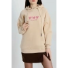 3 İplik Kapşonlu Nakışlı Sweat Bejpembe - 42219.1878.