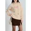 3 İplik Kapşonlu Nakışlı Sweat Bejpembe - 42219.1878.