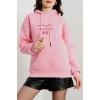 3 İplik Kapşonlu Nakışlı Sweat Pembe - 42228.1878.