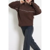 3 İplik Kompakt Oversize Biye Detaylı Sweat Kahve - 42505.1878.