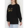 3 İplik Şardonlu Baskılı Taşlı Sweat Siyahsarı - 42604.1878.