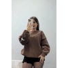 3 İplik Şardonlu Oversize Sweat Kahve - 50918.1878.