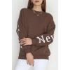 3 İplik Şardonlu Oversize Sweat Kahve - 50922.1878.