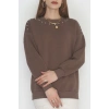 3 İplik Şardonlu Taşı Sweat Kahve - 42609.1878.