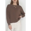 3 İplik Şardonlu Taşı Sweat Kahve - 42609.1878.