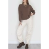 3 İplik Şardonlu Taşı Sweat Kahve - 42609.1878.