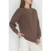 3 İplik Şardonlu Taşı Sweat Kahve - 42609.1878.