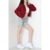 3 İplik Şardonsuz Balon Kol Crop Sweat Bordo - 80773.1878.