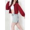 3 İplik Şardonsuz Balon Kol Crop Sweat Bordo - 80773.1878.