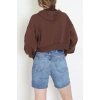 3 İplik Şardonsuz Balon Kol Crop Sweat Kahve - 80773.1878.