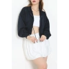 3 İplik Şardonsuz Balon Kol Crop Sweat Lacivert - 80773.1878.