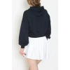 3 İplik Şardonsuz Balon Kol Crop Sweat Lacivert - 80773.1878.