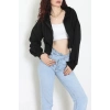 3 İplik Şardonsuz Balon Kol Crop Sweat Siyah - 80773.1878.