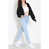 3 İplik Şardonsuz Balon Kol Crop Sweat Siyah - 80773.1878.