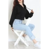 3 İplik Şardonsuz Balon Kol Crop Sweat Siyah - 80773.1878.