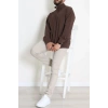 3 İplik Şardonsuz Dik Yaka Fermuarlı Erkek Sweat Kahve - 42816.1878.