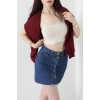 3 İplik Şardonsuz Fermuarlı Cepli Crop Sweat Bordo - 80774.1878.