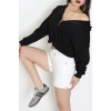 3 İplik Şardonsuz Fermuarlı Cepli Crop Sweat Siyah - 80774.1878.