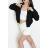 3 İplik Şardonsuz Fermuarlı Cepli Crop Sweat Siyah - 80774.1878.