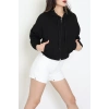 3 İplik Şardonsuz Fermuarlı Cepli Crop Sweat Siyah - 80774.1878.