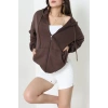 3 İplik Şardonsuz Fermuarlı Oversize Kanguru Sweat Kahve - 80775.1878.