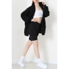 3 İplik Şardonsuz Fermuarlı Oversize Kanguru Sweat Siyah - 80775.1878.