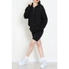 3 İplik Şardonsuz Fermuarlı Oversize Kanguru Sweat Siyah - 80775.1878.