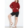 3 İplik Şardonsuz Fermuarlı Şeritli Oversize Sweat Bordo - 80772.1878.