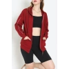 3 İplik Şardonsuz Fermuarlı Şeritli Oversize Sweat Bordo - 80772.1878.