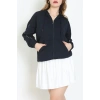 3 İplik Şardonsuz Fermuarlı Şeritli Oversize Sweat Lacivert - 80772.1878.