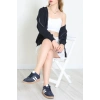 3 İplik Şardonsuz Fermuarlı Şeritli Oversize Sweat Lacivert - 80772.1878.