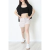 3 İplik Şardonsuz Fermuarlı Şeritli Oversize Sweat Siyah - 80772.1878.