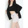 3 İplik Şardonsuz Fermuarlı Şeritli Oversize Sweat Siyah - 80772.1878.