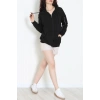 3 İplik Şardonsuz Fermuarlı Şeritli Oversize Sweat Siyah - 80772.1878.