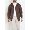 3 İplik Şardonsuz Kapşonlu Fermuarlı Erkek Sweat Kahve - 42815.1878.