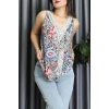 Askılı V Yaka Dantelli Süprem Bluz Desenli - 72083.1256.