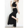 Ayrobin Kumaş Yırtmaçlı Pantolon Crop İkili Takım Siyah - 71157.1748.