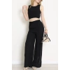 Ayrobin Kumaş Yırtmaçlı Pantolon Crop İkili Takım Siyah - 71157.1748.