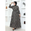 Bağcıklı Desenli Viskon Elbise SİYAH