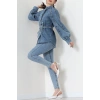 Balon Kollu Belden Bağlamalı Kot Ceket Mavi - 31787.683.