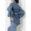 Balon Kollu Belden Bağlamalı Kot Ceket Mavi - 31787.683.