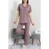 Baskılı Düğmeli Pijama Takım Patlıcanmor - 50776.1773.