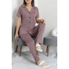 Baskılı Düğmeli Pijama Takım Patlıcanmor - 50776.1773.