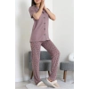 Baskılı Düğmeli Pijama Takım Patlıcanmor - 50776.1773.
