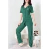 Baskılı Düğmeli Pijama Takım Zümrüt - 50776.1773.