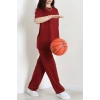 Baskılı Oversize İki İplik Wortex Takım Bordo - 80315.1878.