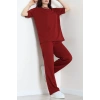 Baskılı Oversize İki İplik Wortex Takım Bordo - 80315.1878.