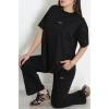 Baskılı Oversize İki İplik Wortex Takım Siyah - 80315.1878.