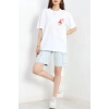 Baskılı Oversize Tişört Kırmızıbeyaz - 40649.1872.